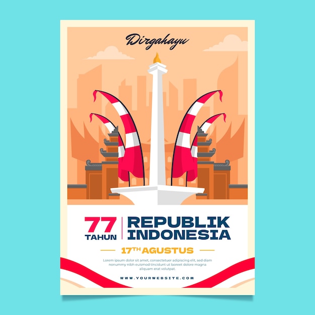 Vector gratuito plantilla plana de póster vertical del día de la independencia de indonesia