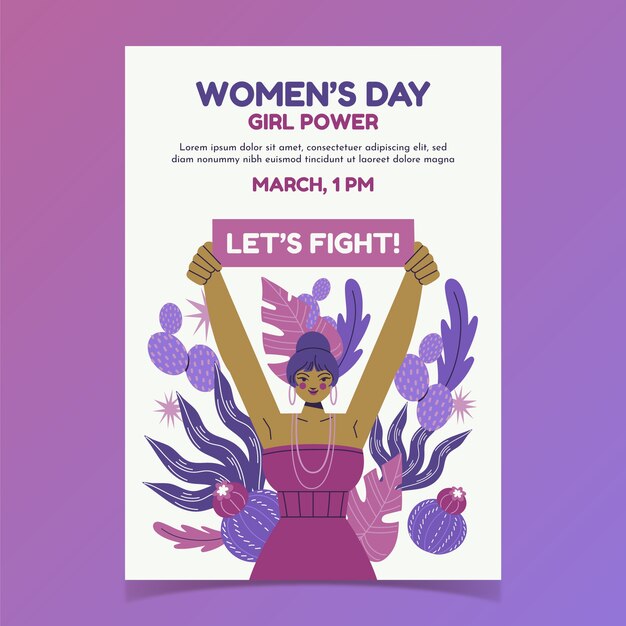 Vector gratuito plantilla plana de póster vertical del día internacional de la mujer