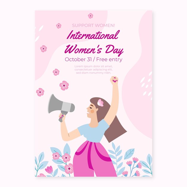 Vector gratuito plantilla plana de póster vertical del día internacional de la mujer