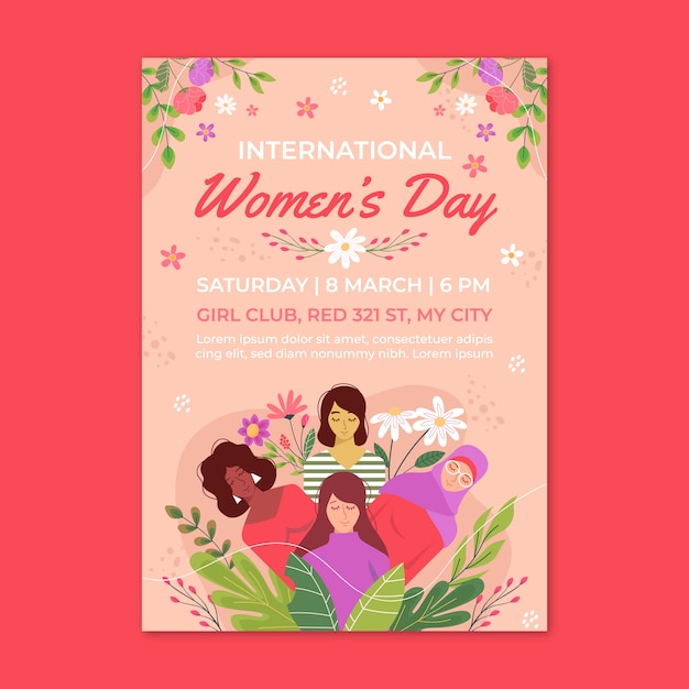 Vector gratuito plantilla plana de póster vertical del día internacional de la mujer