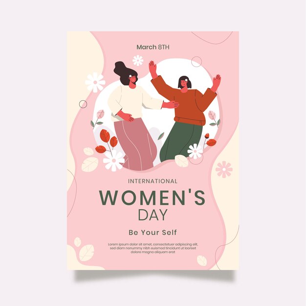 Plantilla plana de póster vertical del día internacional de la mujer