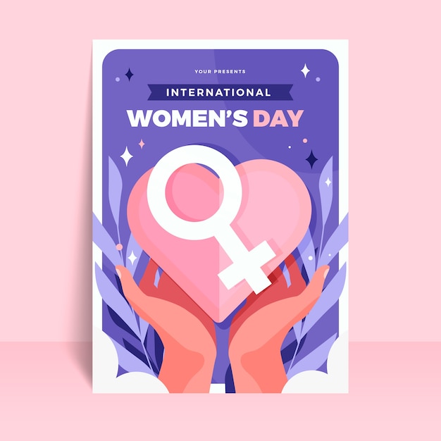 Vector gratuito plantilla plana de póster vertical del día internacional de la mujer