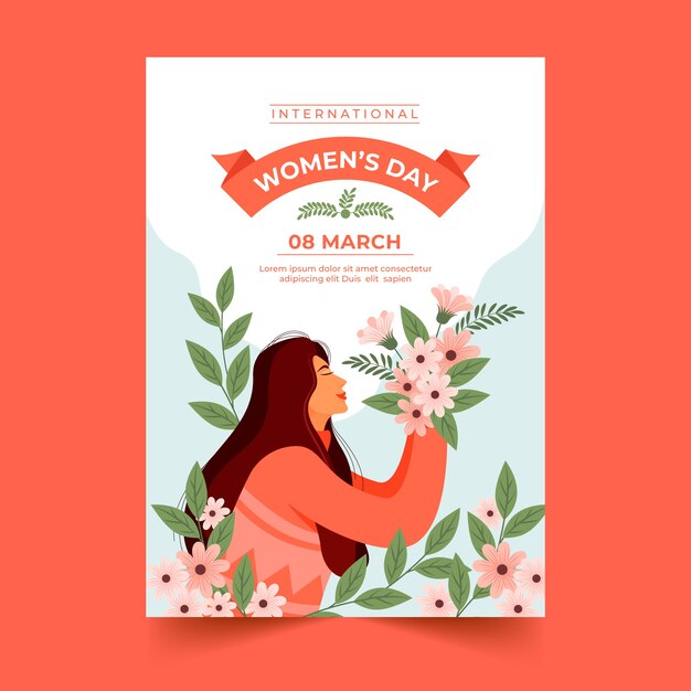 Plantilla plana de póster vertical del día internacional de la mujer