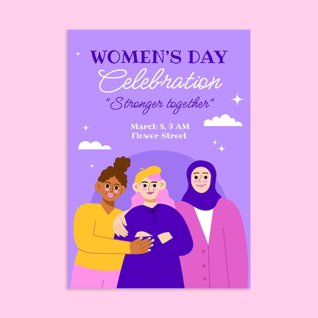 Vector gratuito plantilla plana de póster vertical del día internacional de la mujer