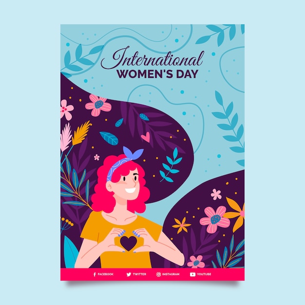 Plantilla plana de póster vertical del día internacional de la mujer