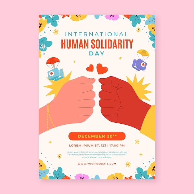 Plantilla plana de póster vertical del día internacional de la solidaridad humana