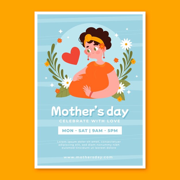 Plantilla plana de póster vertical del día de la madre