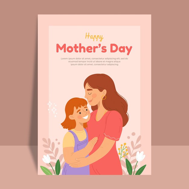 Plantilla plana de póster vertical del día de la madre