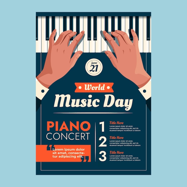 Vector gratuito plantilla plana de póster vertical del día mundial de la música