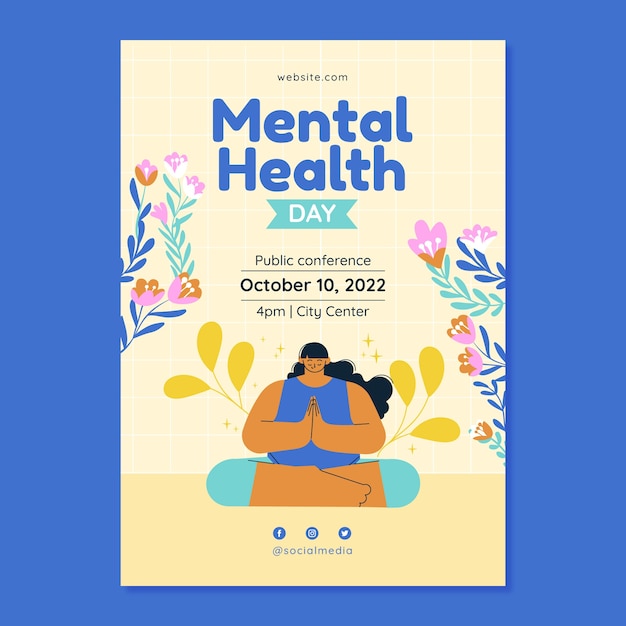 Plantilla plana de póster vertical del día mundial de la salud mental