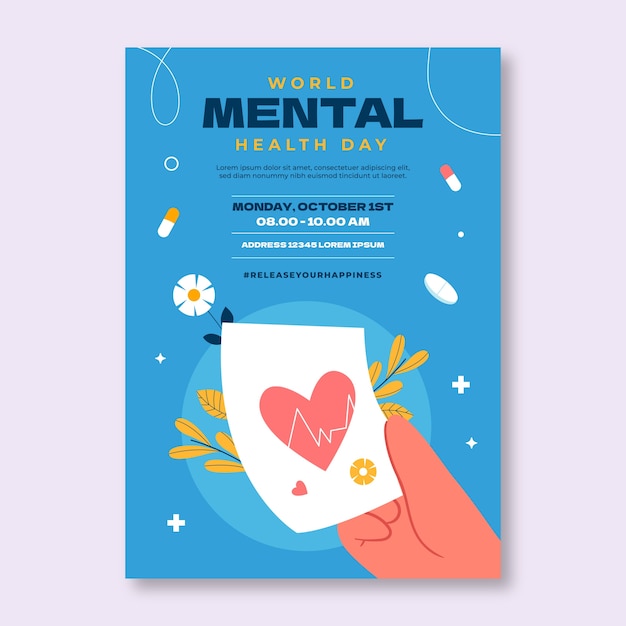 Plantilla plana de póster vertical del día mundial de la salud mental