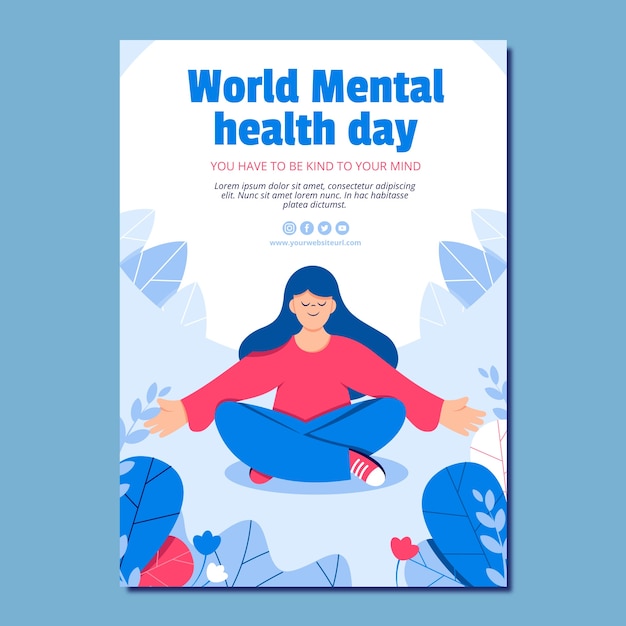 Vector gratuito plantilla plana de póster vertical del día mundial de la salud mental