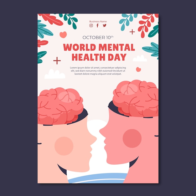 Plantilla plana de póster vertical del día mundial de la salud mental