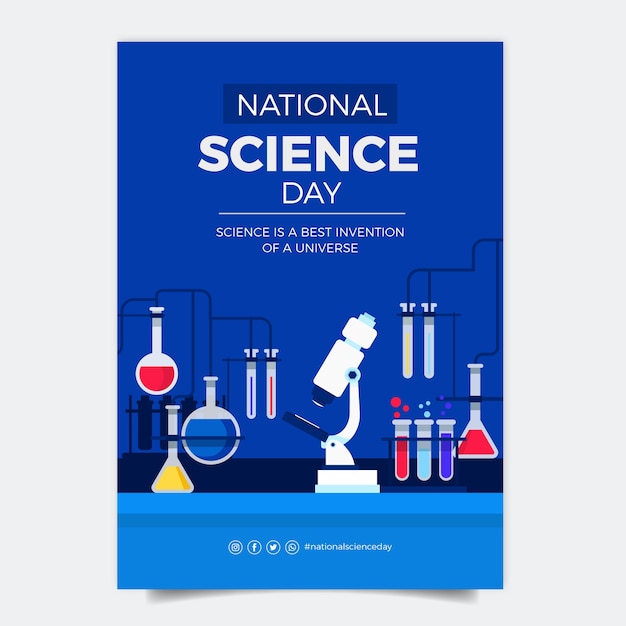 Plantilla plana de póster vertical del día nacional de la ciencia