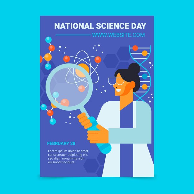 Vector gratuito plantilla plana de póster vertical del día nacional de la ciencia