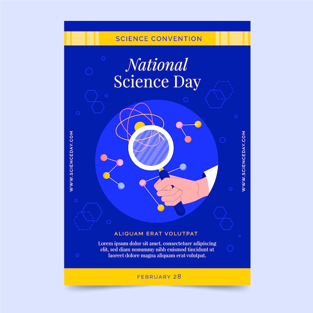 Vector gratuito plantilla plana de póster vertical del día nacional de la ciencia