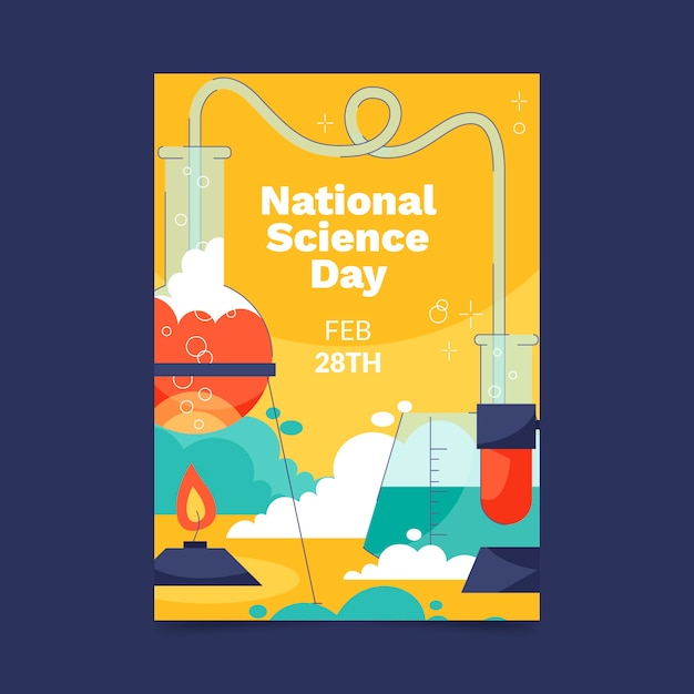 Plantilla plana de póster vertical del día nacional de la ciencia