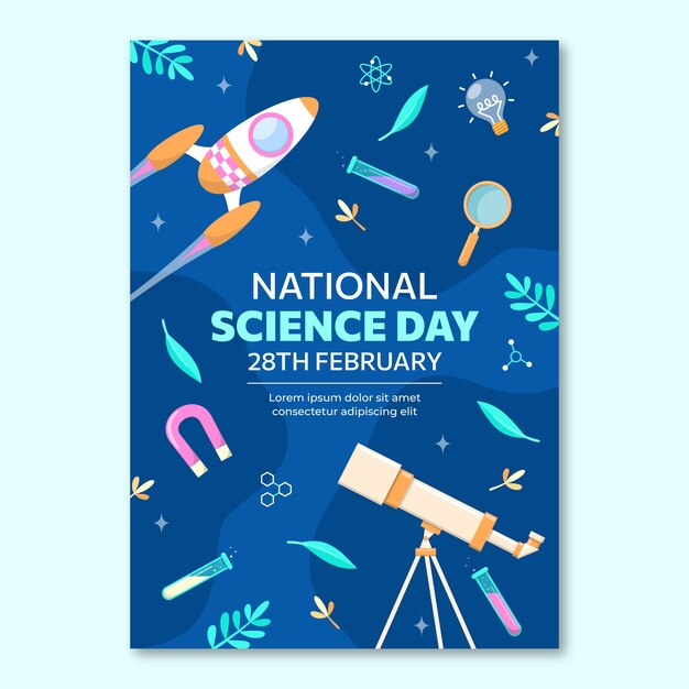 Plantilla plana de póster vertical del día nacional de la ciencia