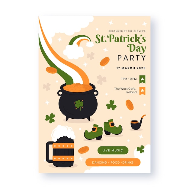 Vector gratuito plantilla plana de póster vertical del día de san patricio