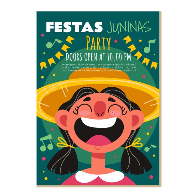 Plantilla plana de póster vertical de festas juninas