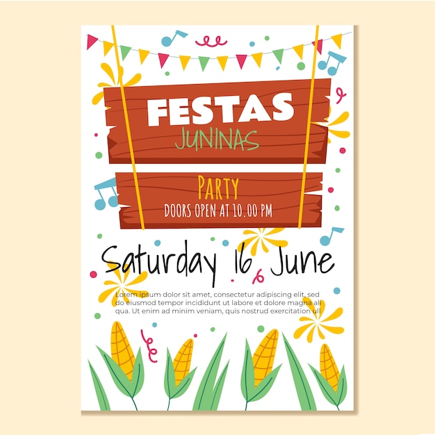 Plantilla plana de póster vertical de festas juninas