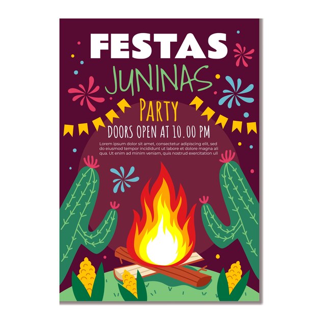 Plantilla plana de póster vertical de festas juninas