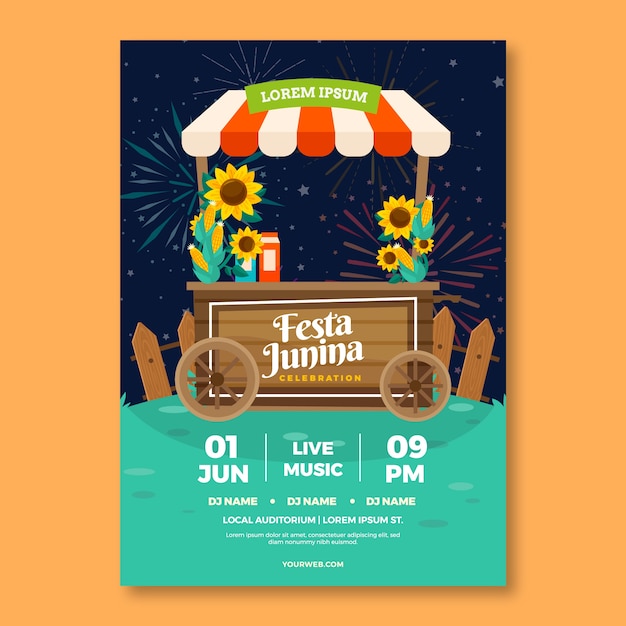 Vector gratuito plantilla plana de póster vertical de festas juninas