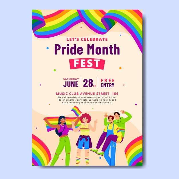 Plantilla plana de póster vertical del mes del orgullo lgbt