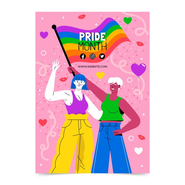 Plantilla plana de póster vertical del mes del orgullo lgbt