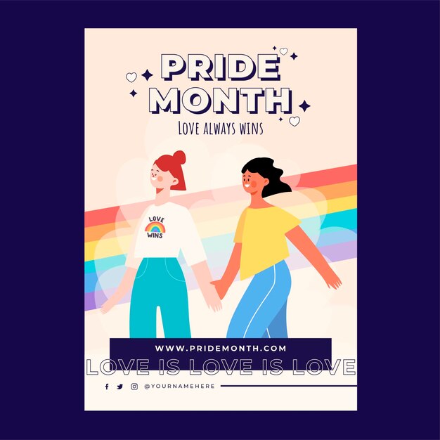 Plantilla plana de póster vertical del mes del orgullo lgbt