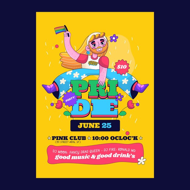 Plantilla plana de póster vertical del mes del orgullo lgbt