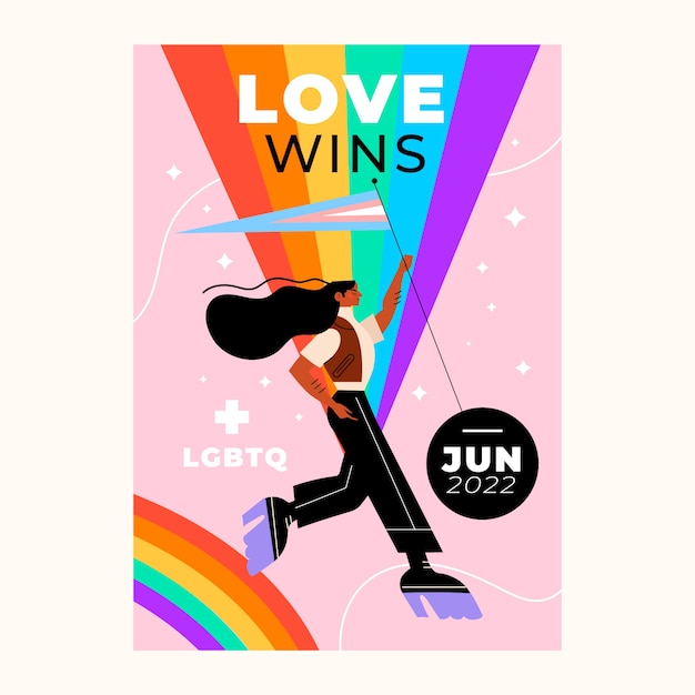 Vector gratuito plantilla plana de póster vertical del mes del orgullo lgbt