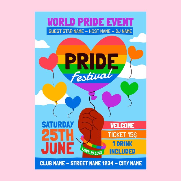 Plantilla plana de póster vertical del mes del orgullo lgbt