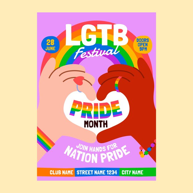 Plantilla plana de póster vertical del mes del orgullo lgbt