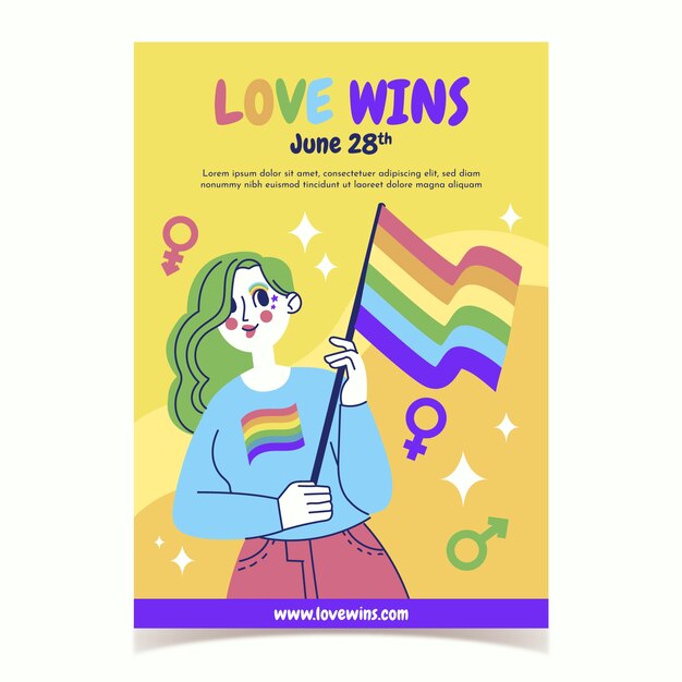 Plantilla plana de póster vertical del mes del orgullo lgbt