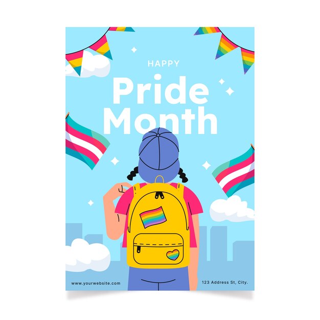 Plantilla plana de póster vertical del mes del orgullo lgbt