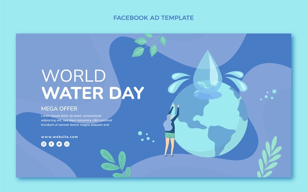 Vector gratuito plantilla plana de promoción de redes sociales del día mundial del agua