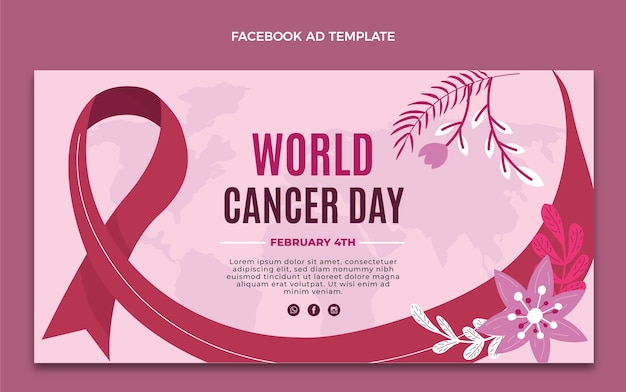 Vector gratuito plantilla plana de promoción de redes sociales del día mundial del cáncer