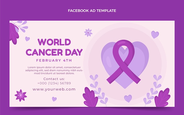 Vector gratuito plantilla plana de promoción de redes sociales del día mundial del cáncer