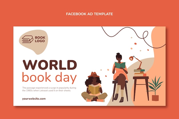 Vector gratuito plantilla plana de promoción de redes sociales del día mundial del libro