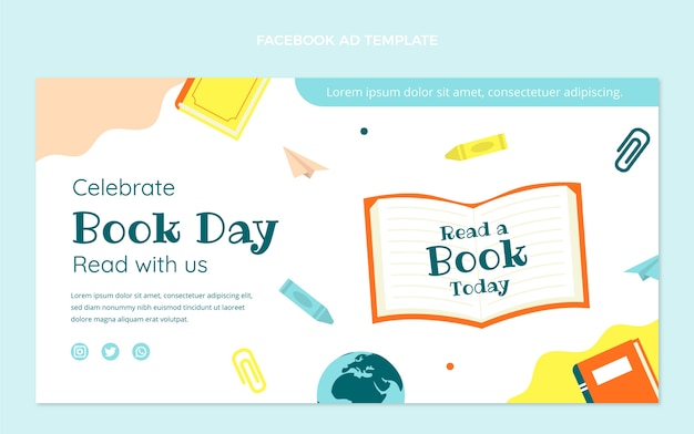 Vector gratuito plantilla plana de promoción de redes sociales del día mundial del libro