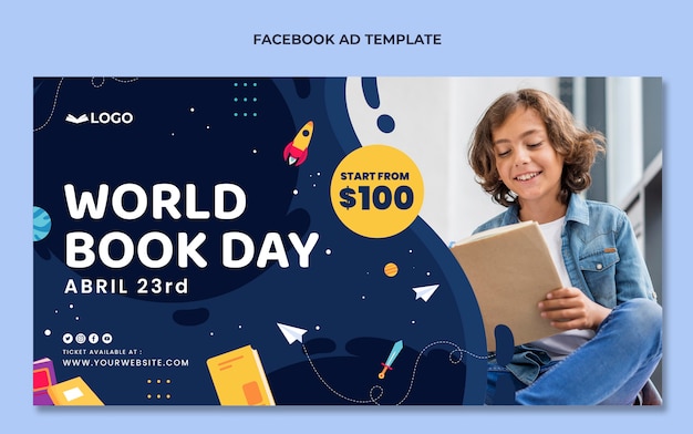 Vector gratuito plantilla plana de promoción de redes sociales del día mundial del libro