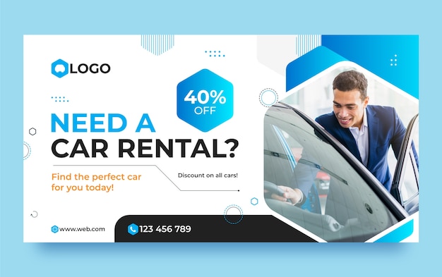 Vector gratuito plantilla plana de promoción de redes sociales para empresa de alquiler de coches