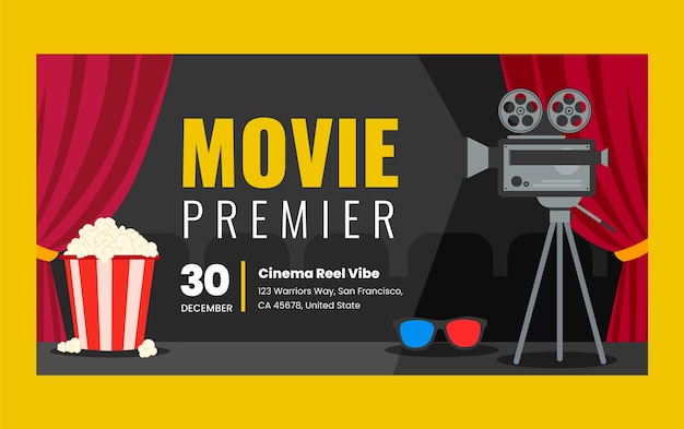 Vector gratuito plantilla plana de promoción de redes sociales para evento de estreno de película