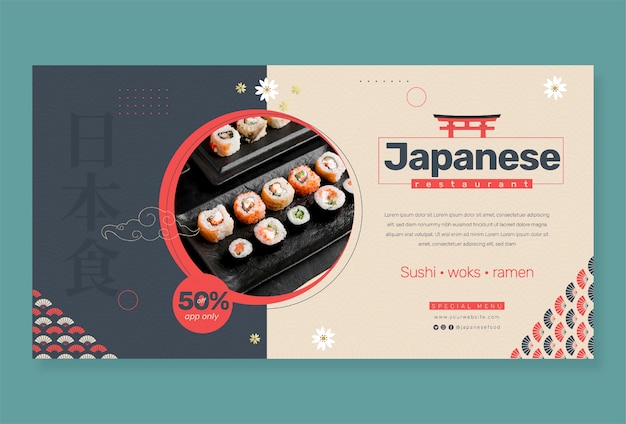 Plantilla plana de promoción de redes sociales de restaurante japonés