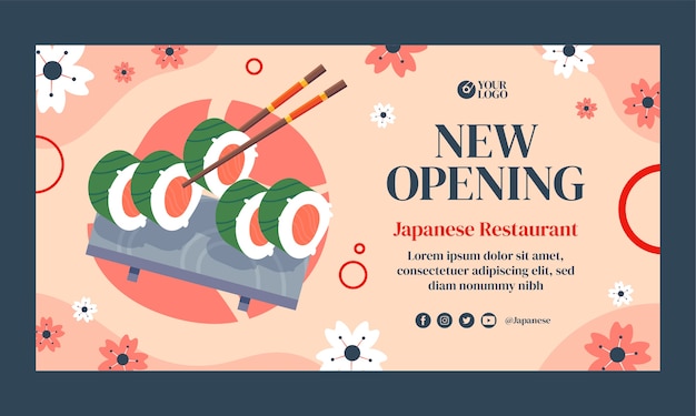 Vector gratuito plantilla plana de promoción de redes sociales de restaurante japonés