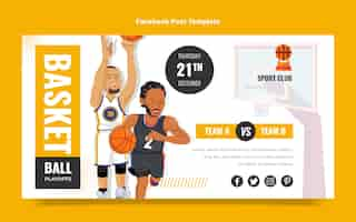 Vector gratuito plantilla plana de publicación de redes sociales de baloncesto