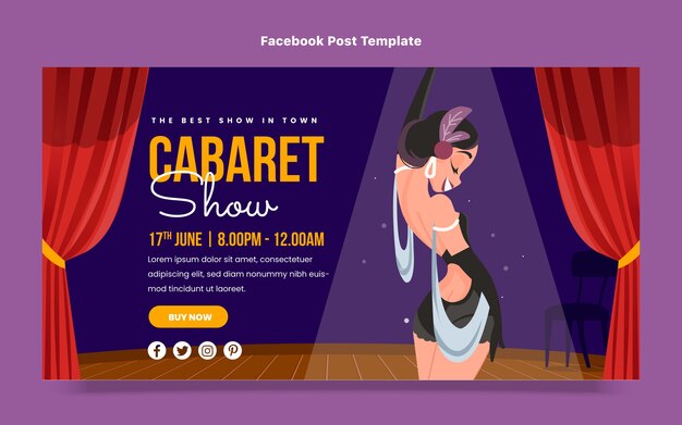 Plantilla plana de publicación de redes sociales de cabaret