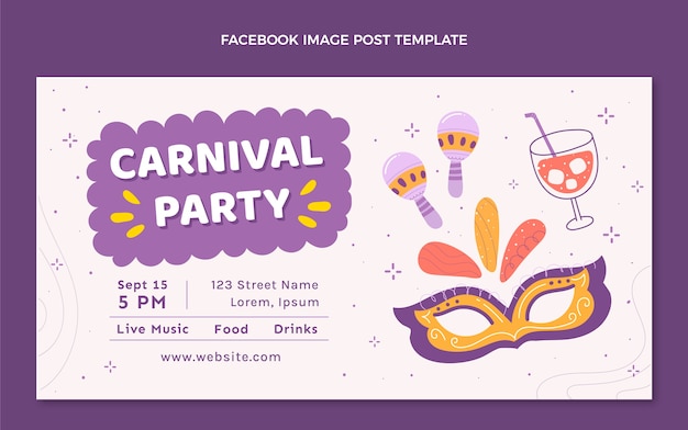 Plantilla plana de publicación de redes sociales de carnaval