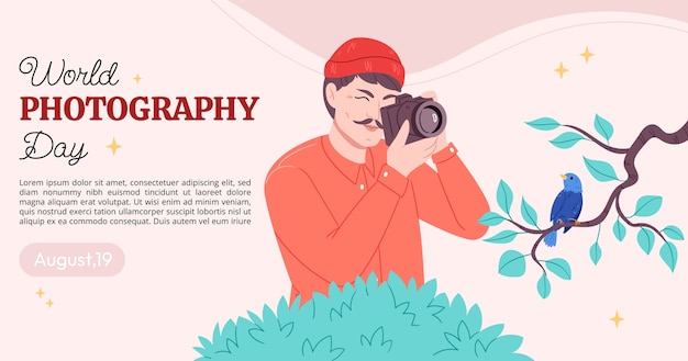 Vector gratuito plantilla plana de publicación en redes sociales para la celebración del día mundial de la fotografía